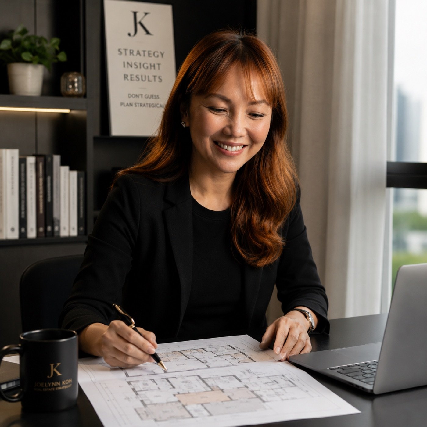 Joelynn Koh reviewing floor plans for an HDB upgrade strategy session